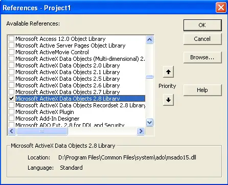 How to add Microsoft ActiveX Data Objects 2.8 Library