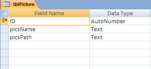 Table (tblPicture) Design view