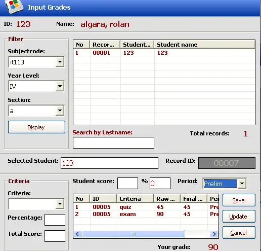 Grading system thesis documentation