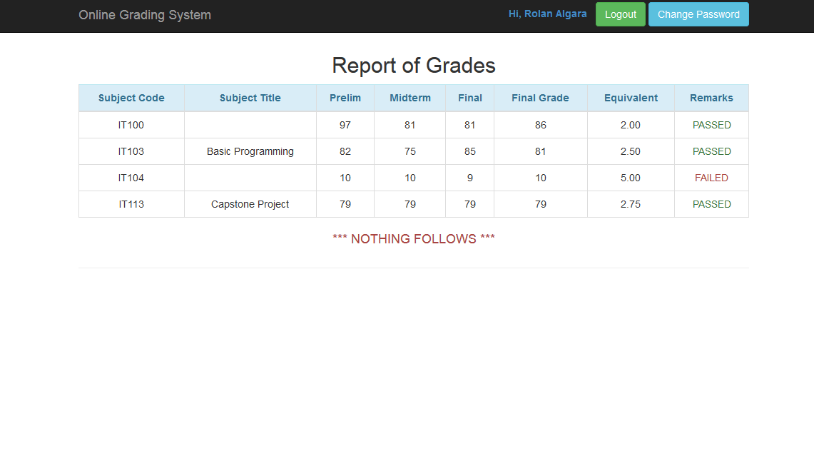 Online Grading and Grade Viewing System