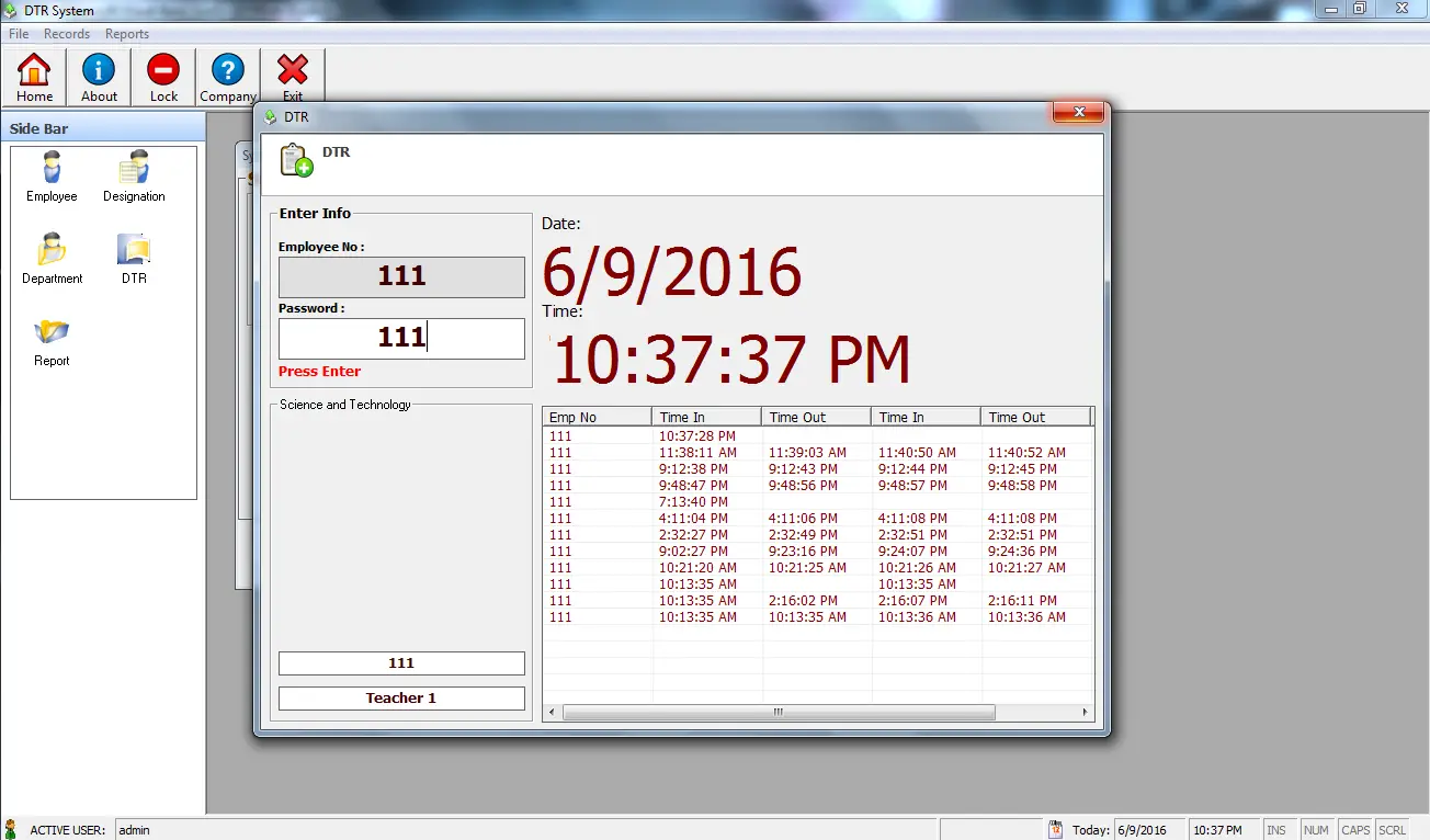 Time-in Time-out Form of DTR System