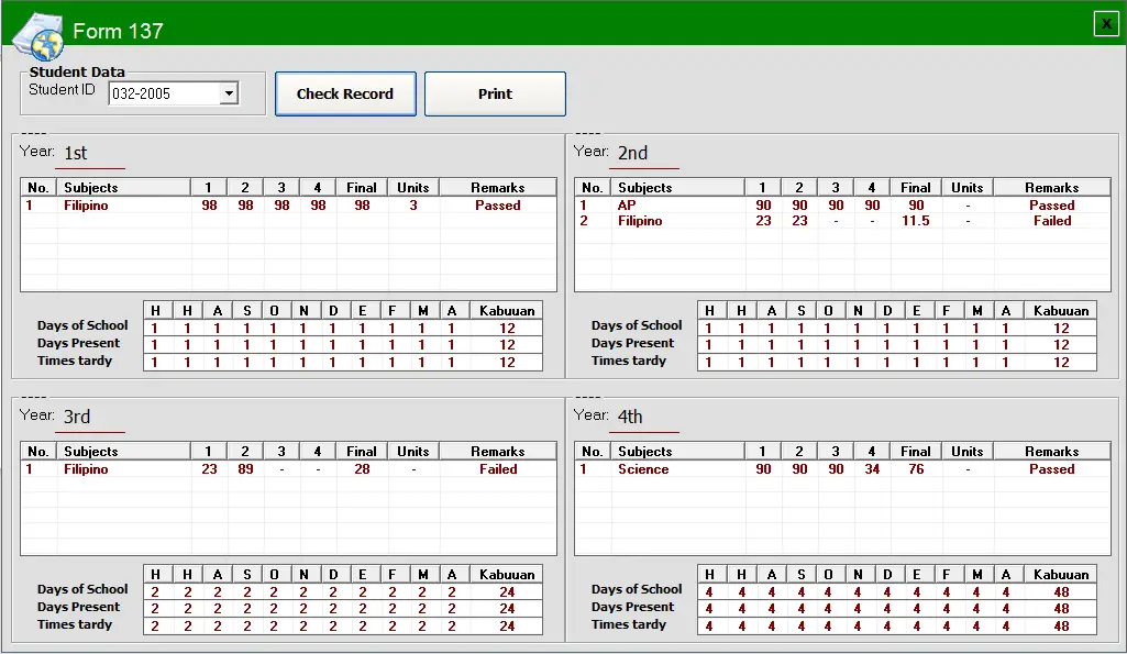 Grading system thesis documentation