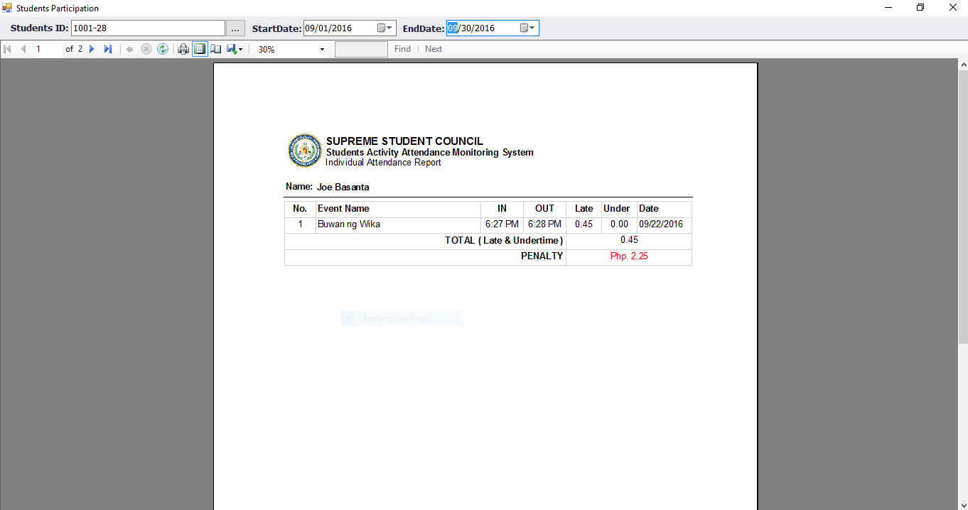 Student Attendance Report