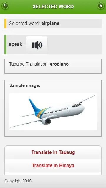 Translator app selected word