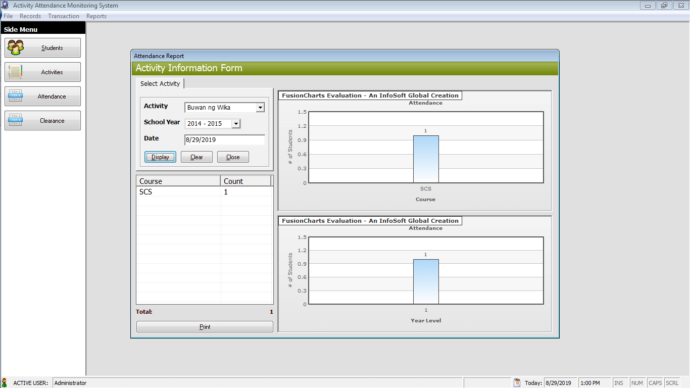 Activity Attendance System Activity Attendance Report Form