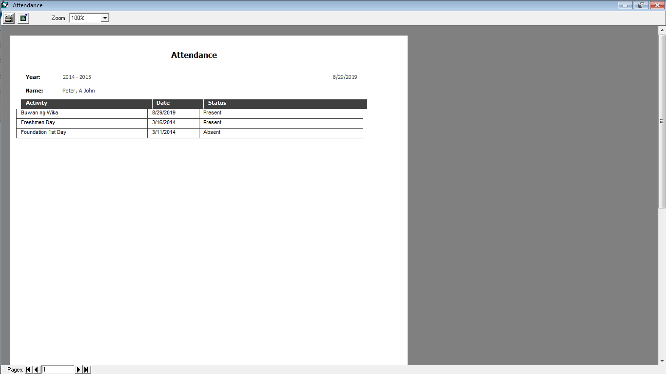 Activity Attendance System Student Attendance Printable Format