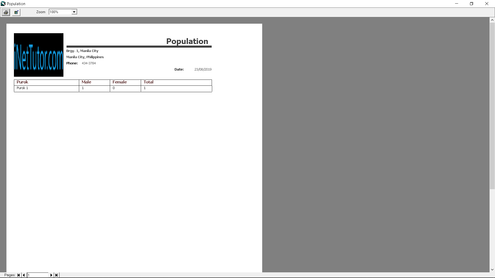 Barangay System Population Report Printable Format