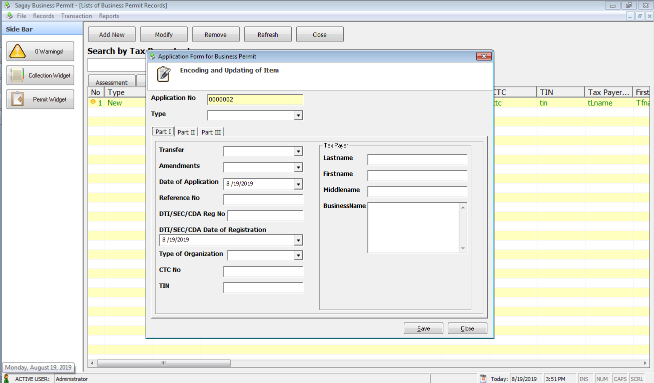 Business Permit System Encoding of Business Permit Application