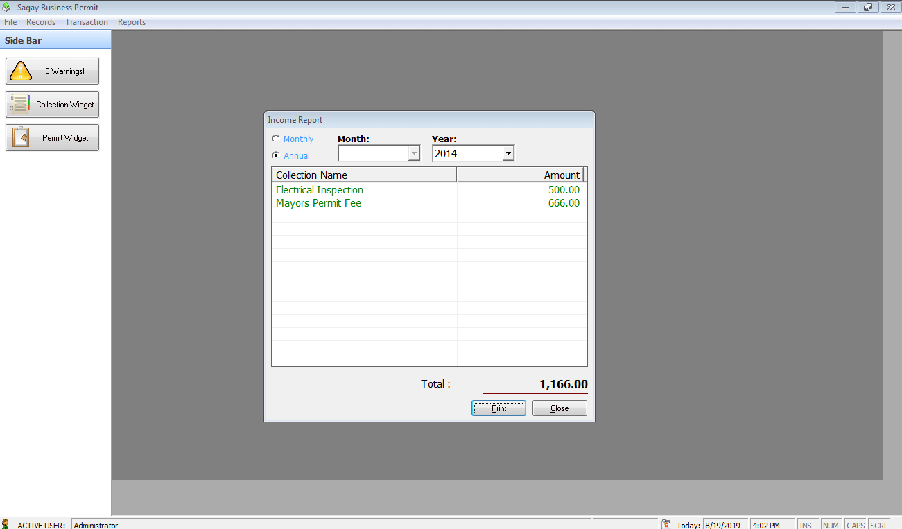 Business Permit System Income Report Module