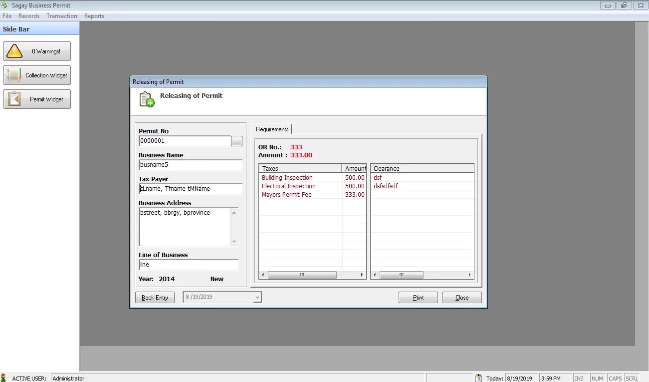 Business Permit System Releasing of Permit Form