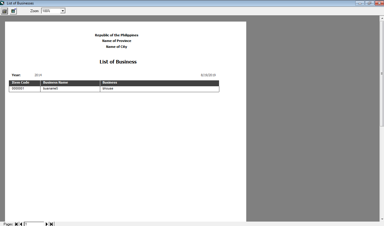 Business Permit System Report on List of Businesses
