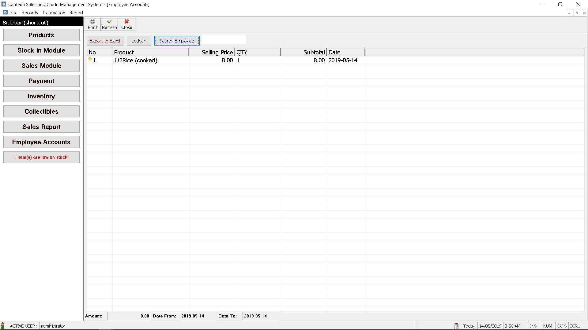 Canteen Management System Employee Accounts Module