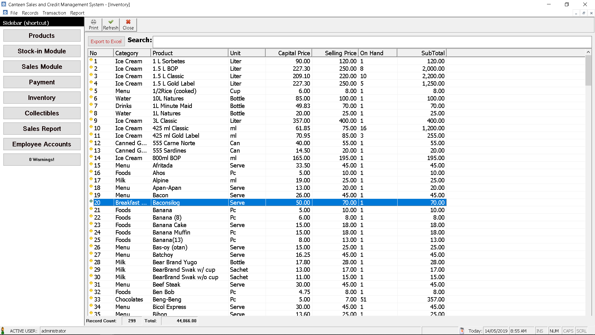 Canteen Management System Inventory Report Module