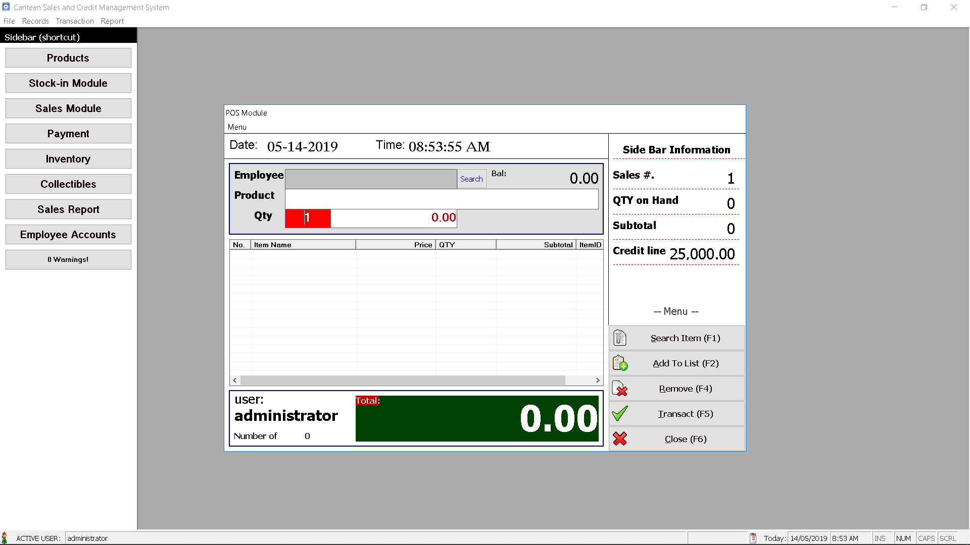 Canteen Management System Point of Sale Module