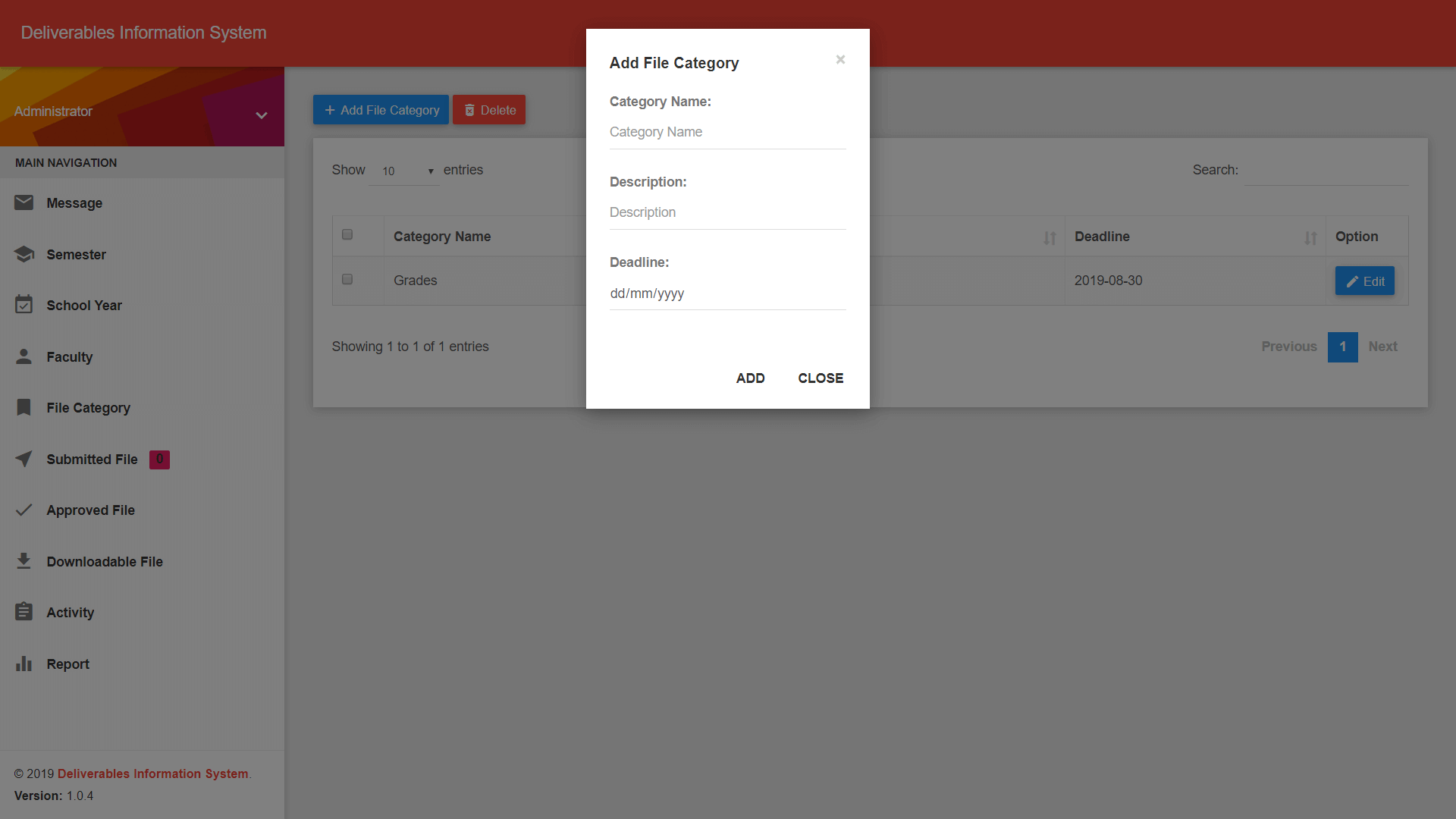 Deliverable Information System File Category Management Module