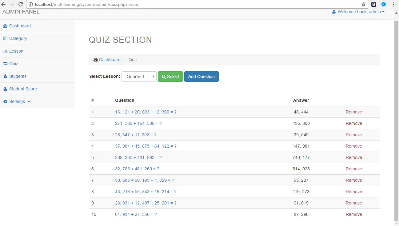 ELearning System for Math Encoding of Quiz and Questions