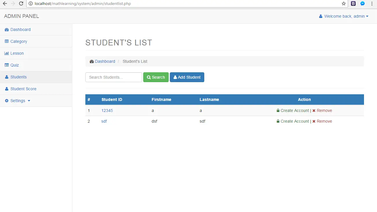 ELearning System for Math Student Registration Page