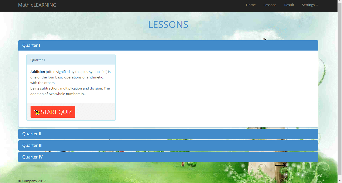 ELearning System for Math Student View Lesson Page