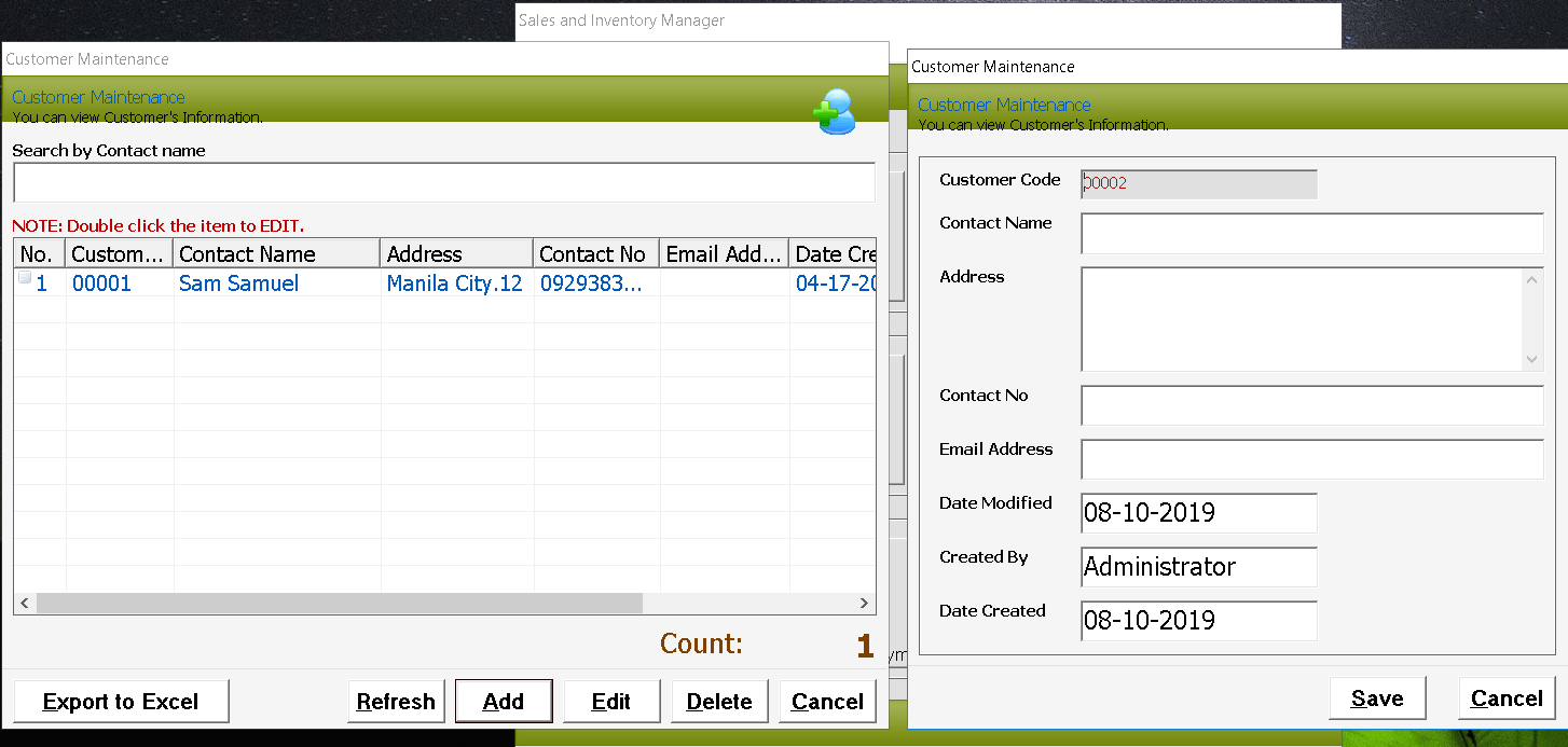 Furniture System Customer Encoding Form