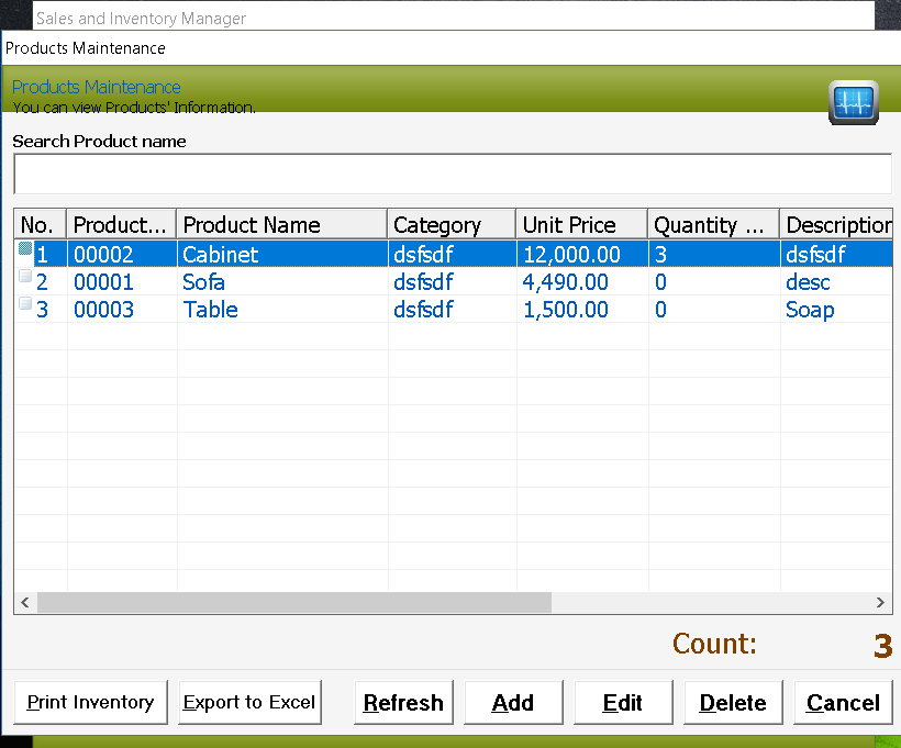 Furniture System Inventory Report Module