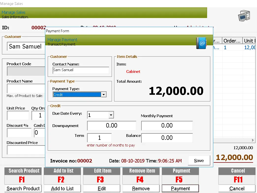 Furniture System Payment Form