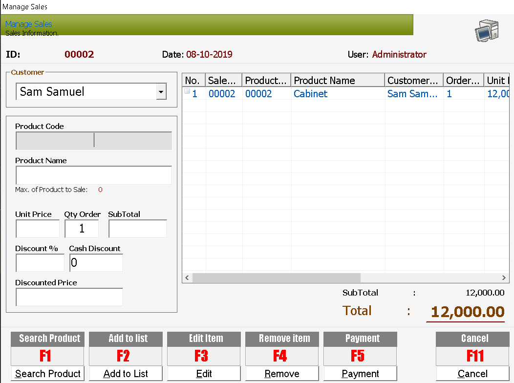 Furniture System Point of Sale Module