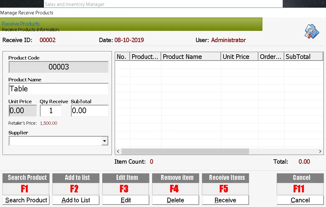 Furniture System Product Receiving Module