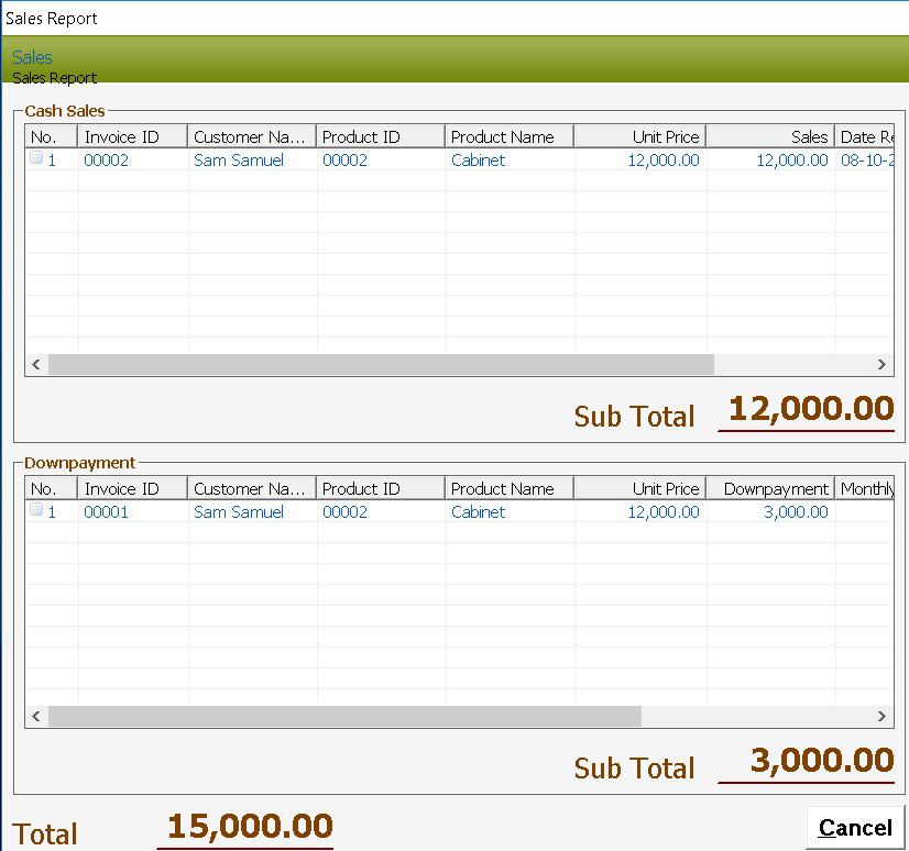 Furniture System Sales History Module