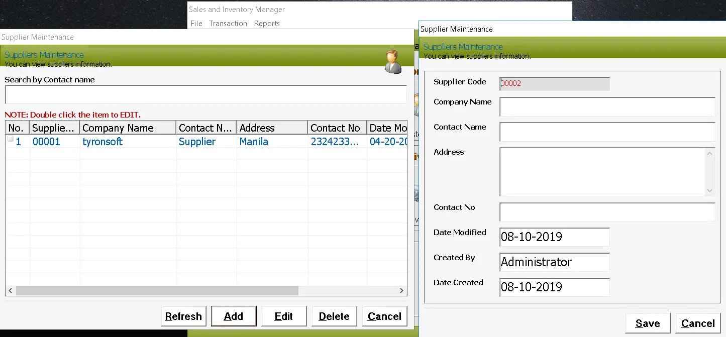 Furniture System Suppliers Encoding Form