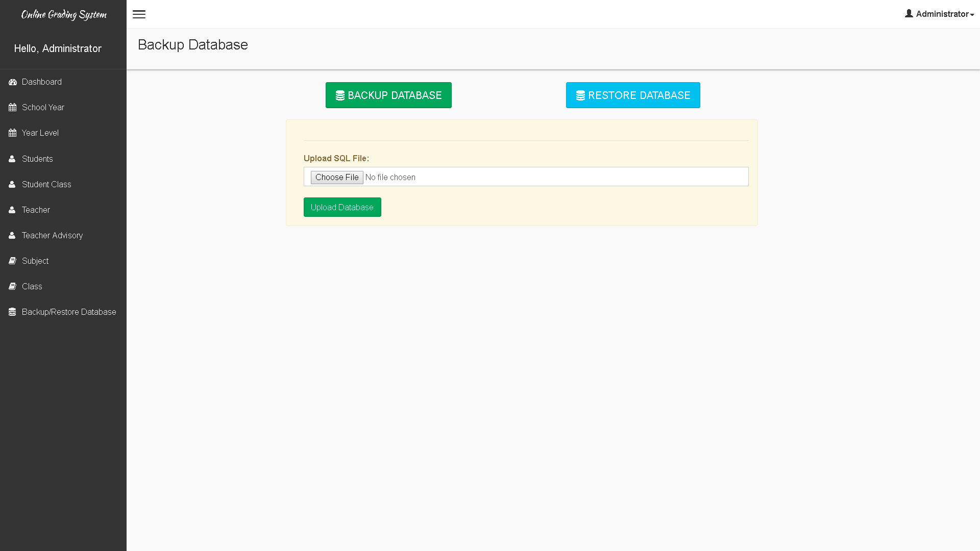 Grading System Database Maintenance Module