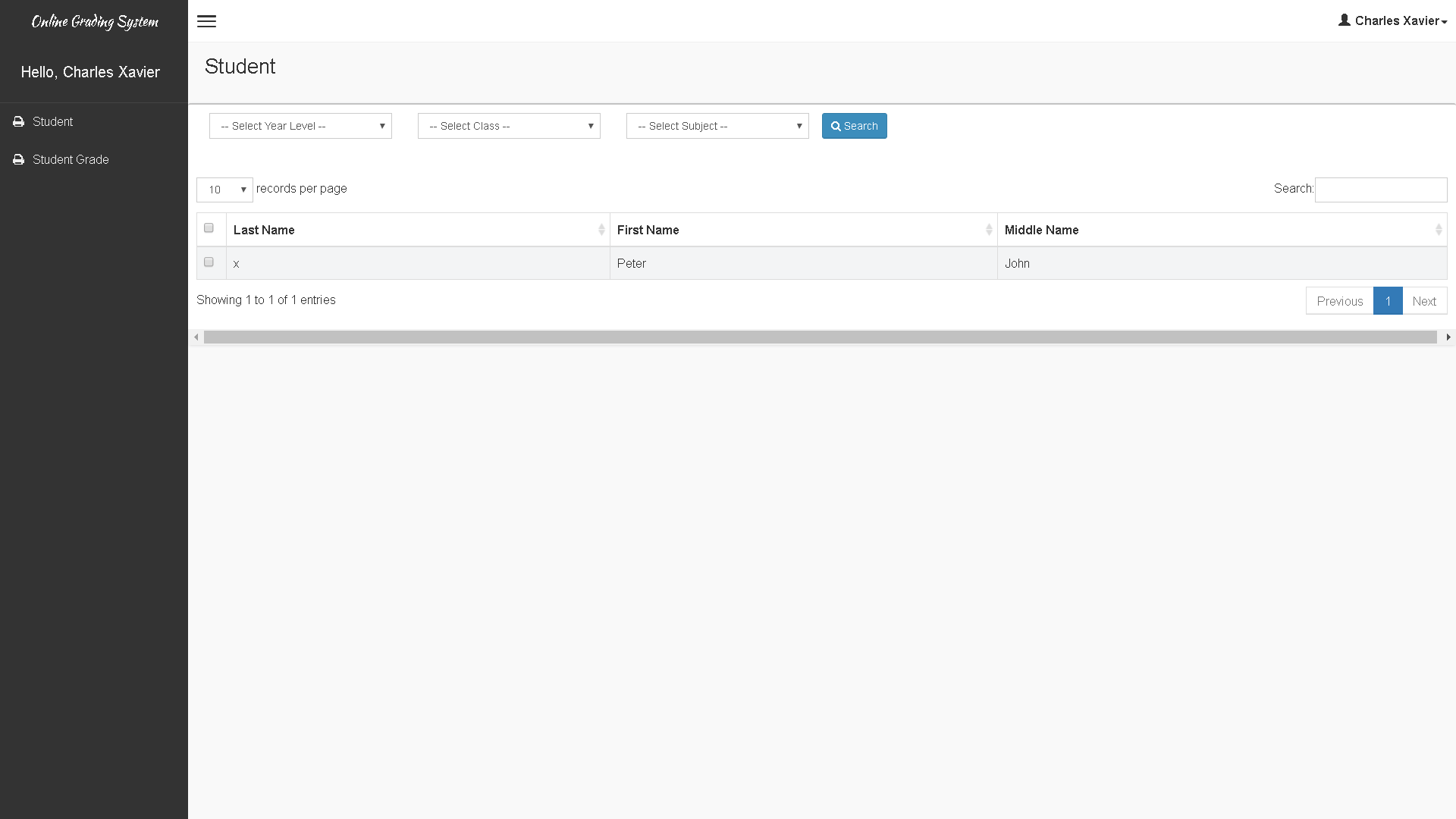 Grading System Masterlist Module