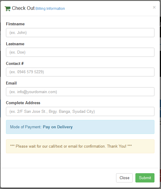 Online Store Application Checkout and Billing Information Module