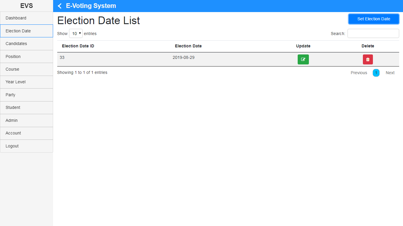 Online Voting Platform Election Date Setup Page