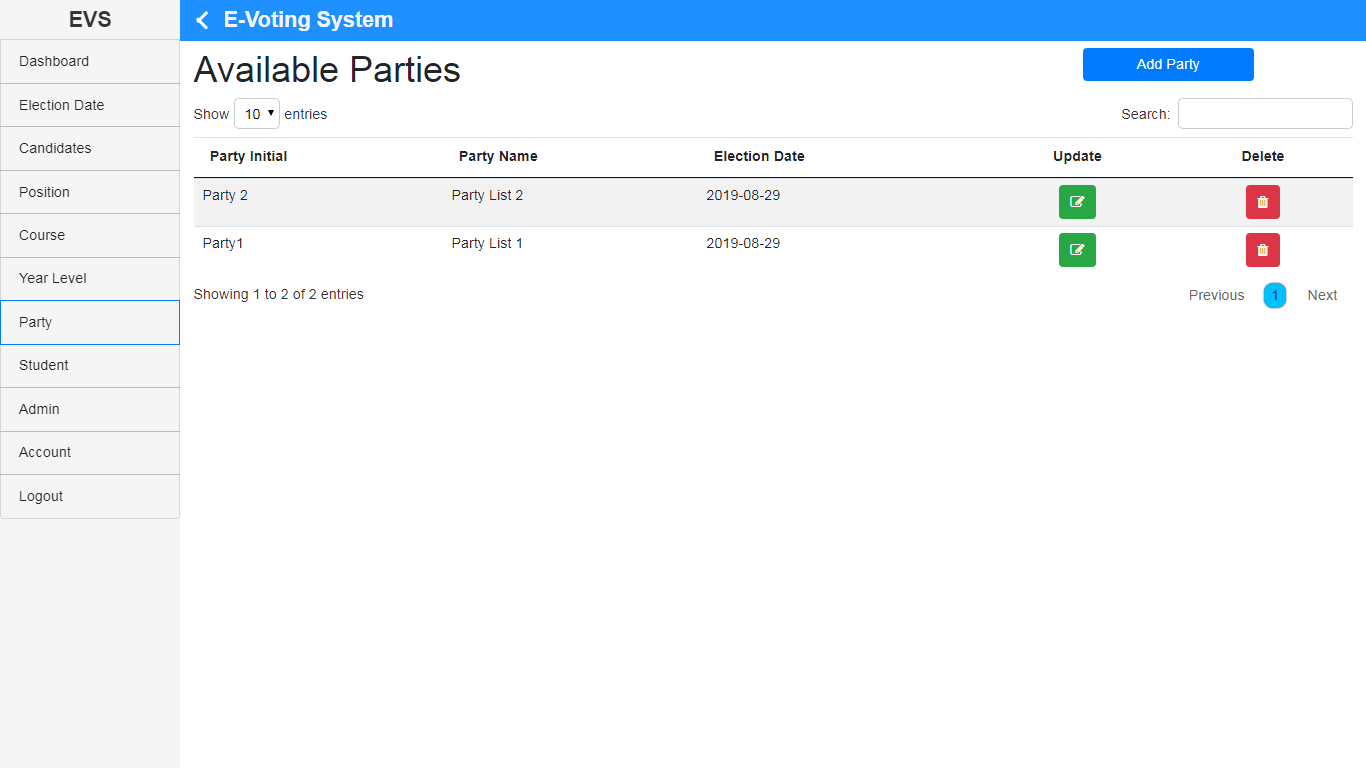 Online Voting Platform Party List Encoding Page