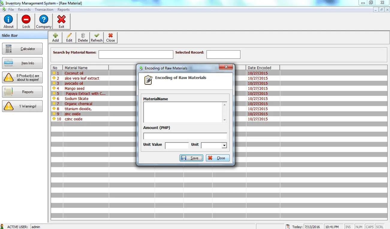 Point of Sale System Encoding of Raw Materials