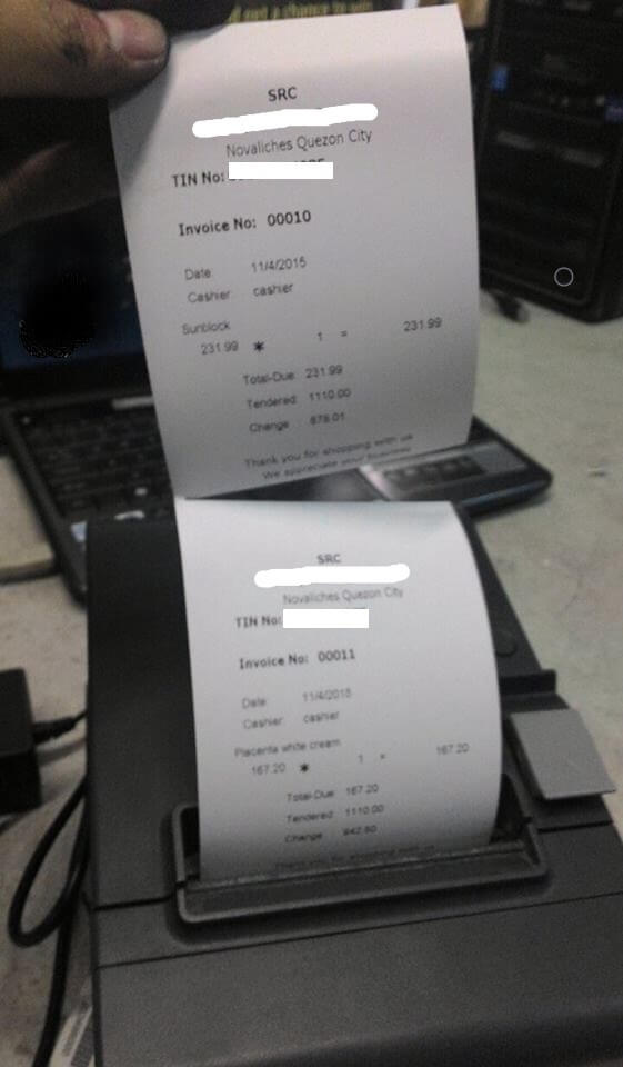 Point of Sale System Printing of Receipt