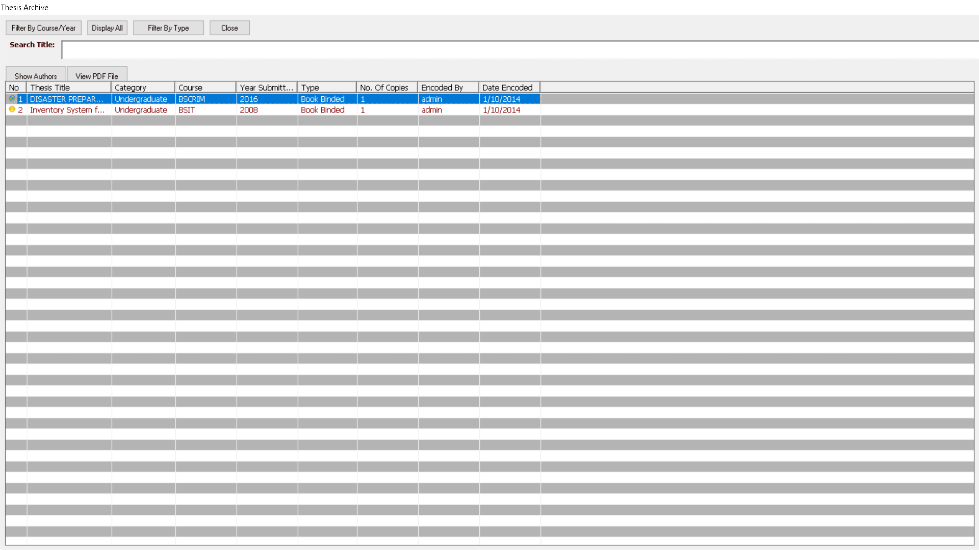 Thesis Archiving System Catalog Module