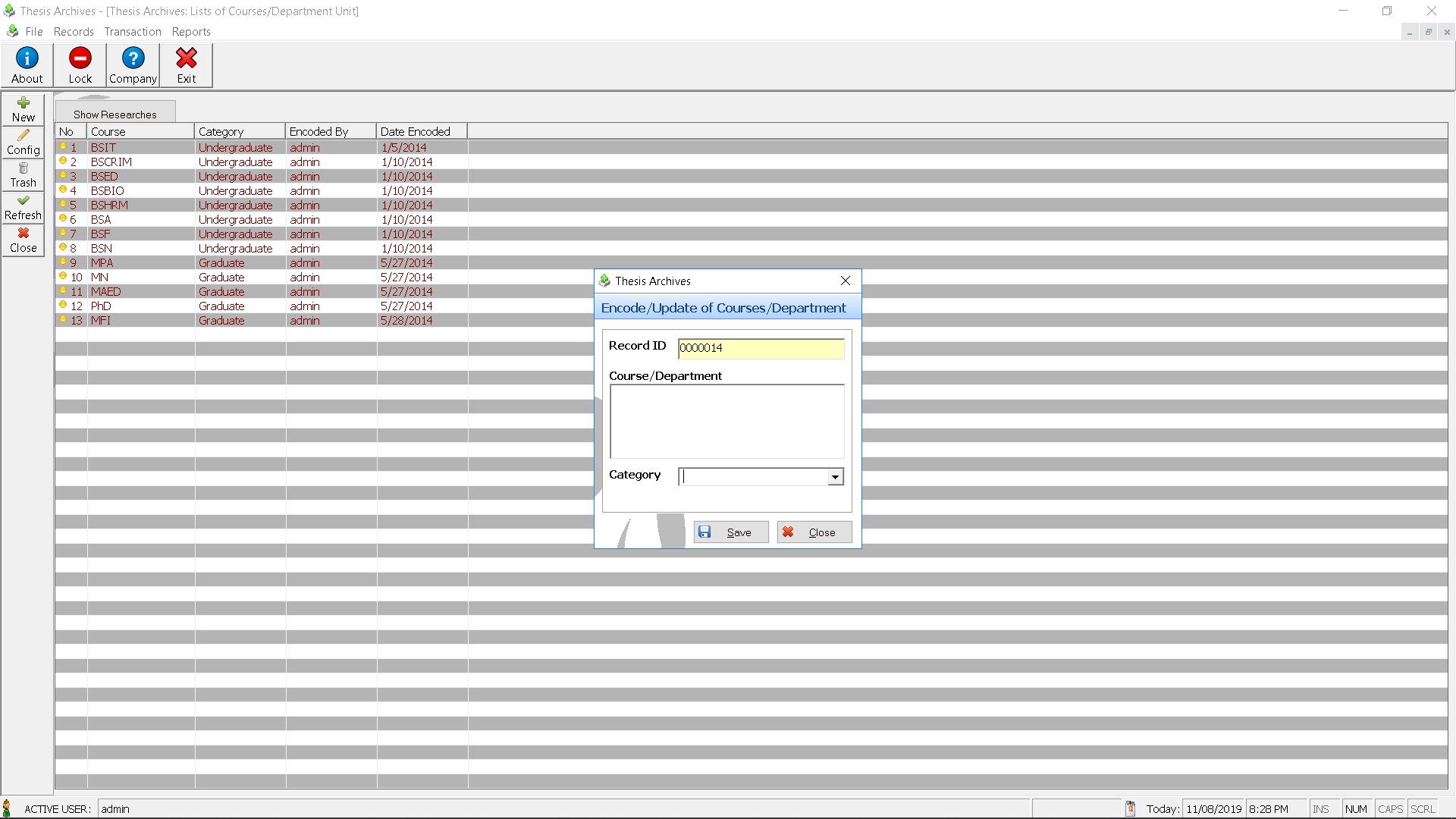 Thesis Archiving System Course Encoding Module