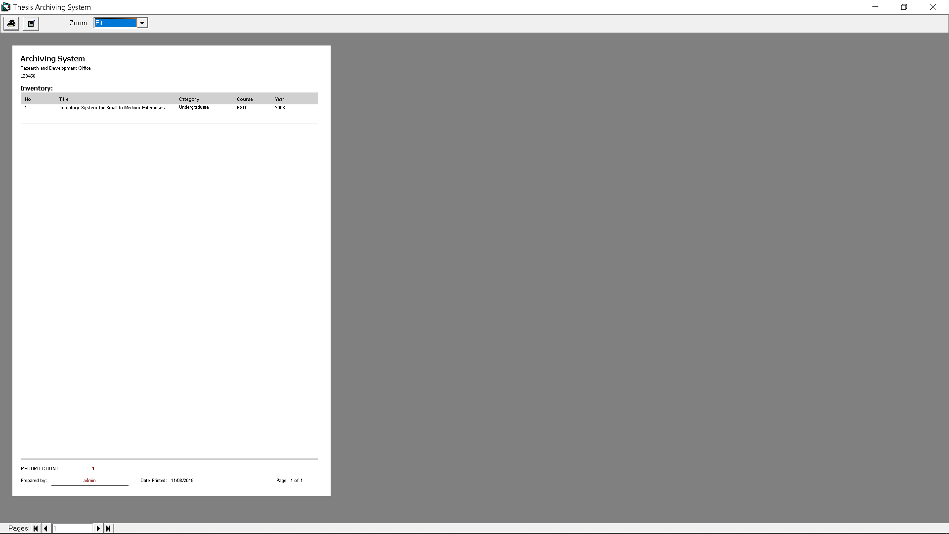 Thesis Archiving System Inventory Report