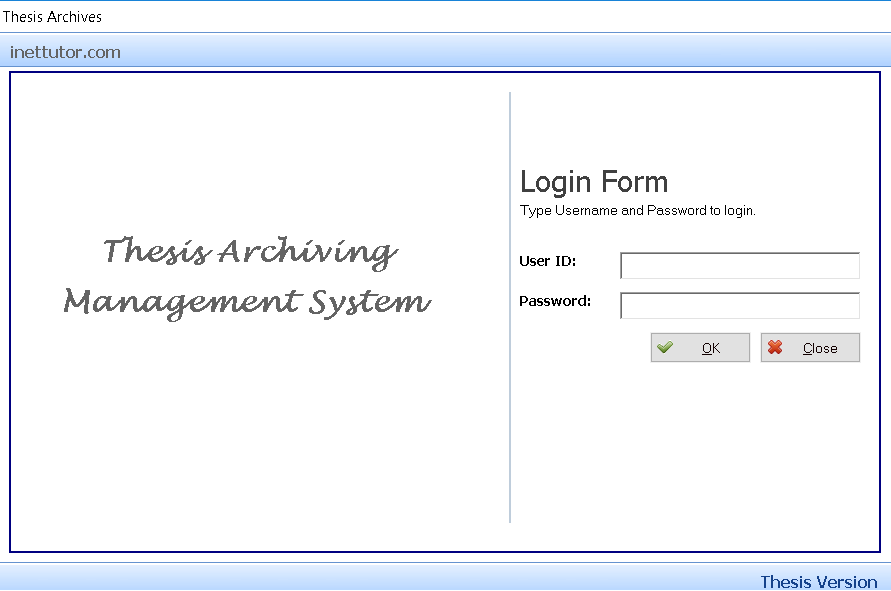 Thesis Archiving System Login Form