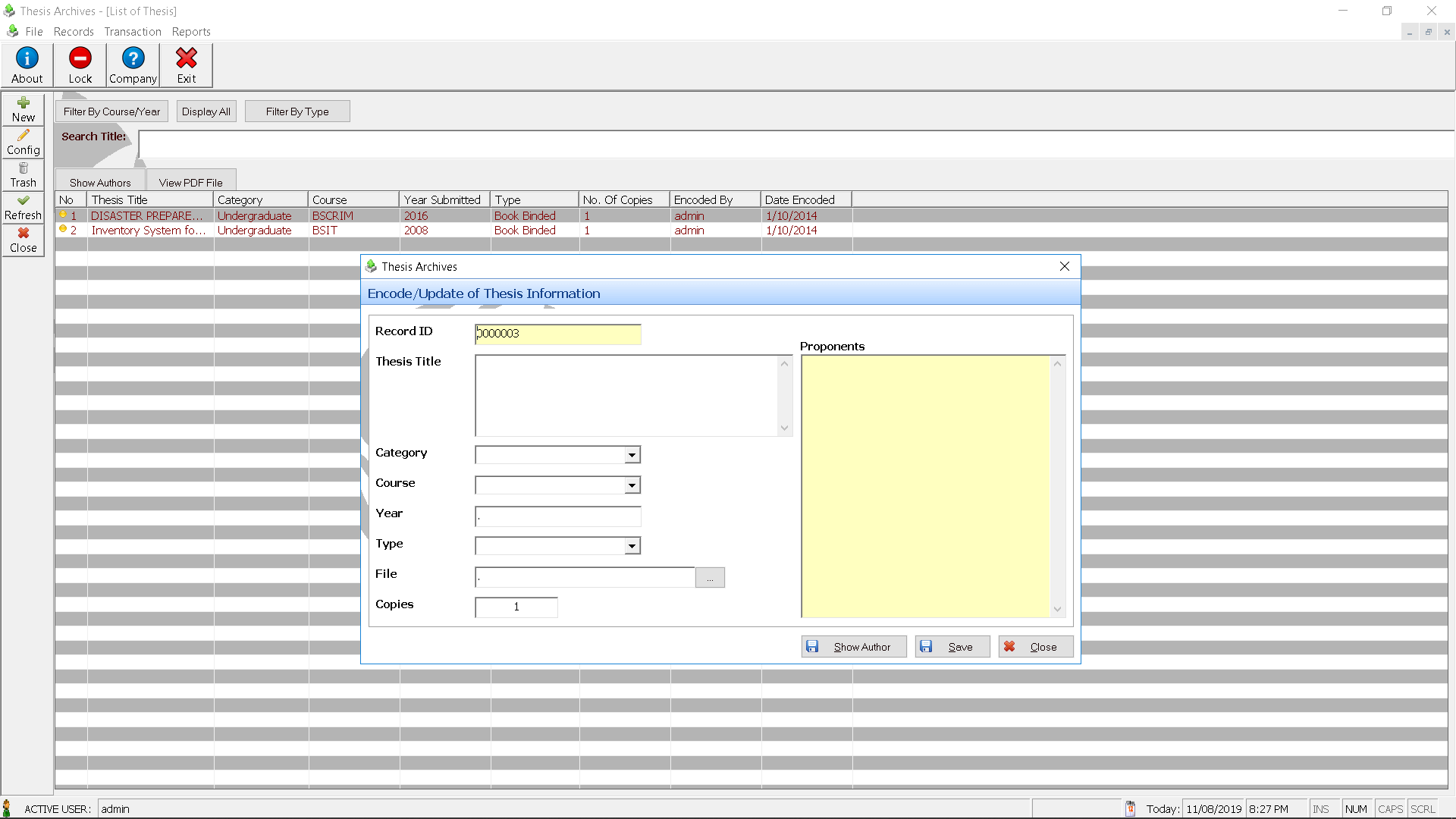 Thesis Archiving System Thesis Information Encoding Module