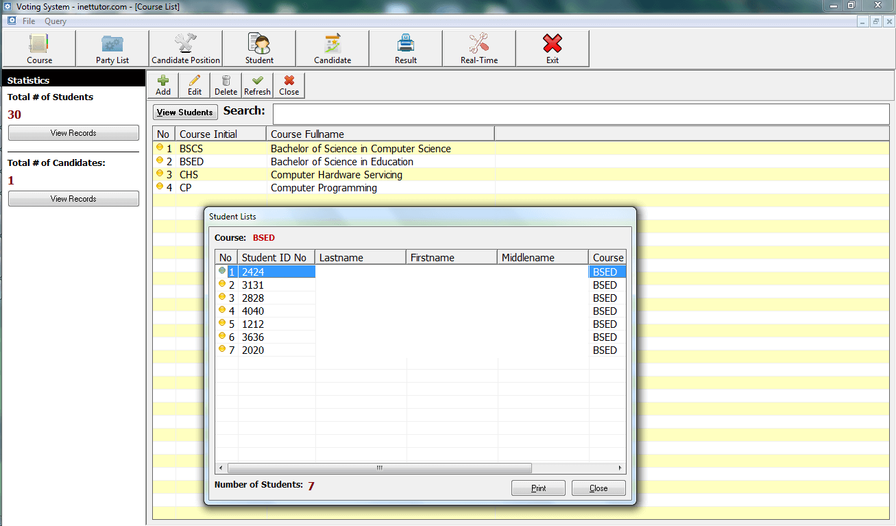 Voting System Encoding of Courses Module