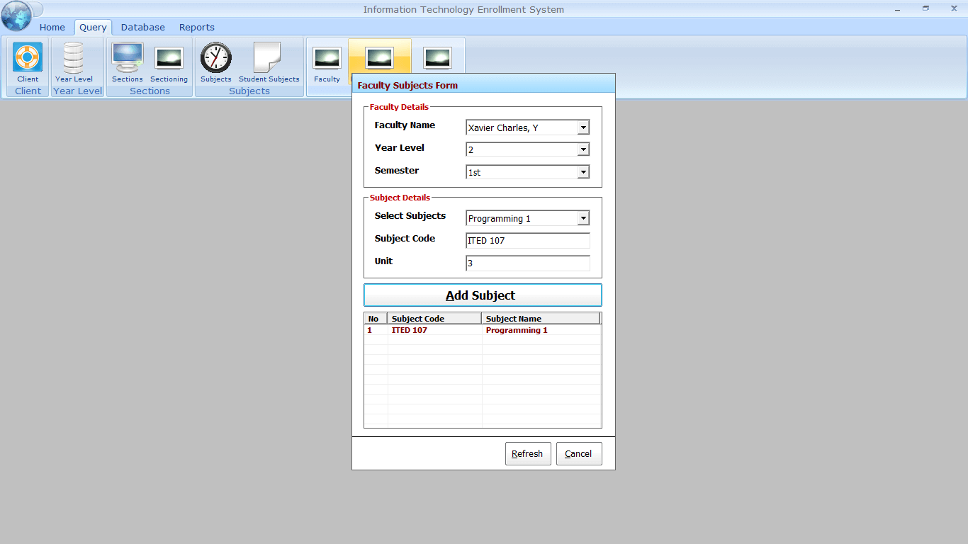 Enrolment with Faculty Loading Faculty Loading Form