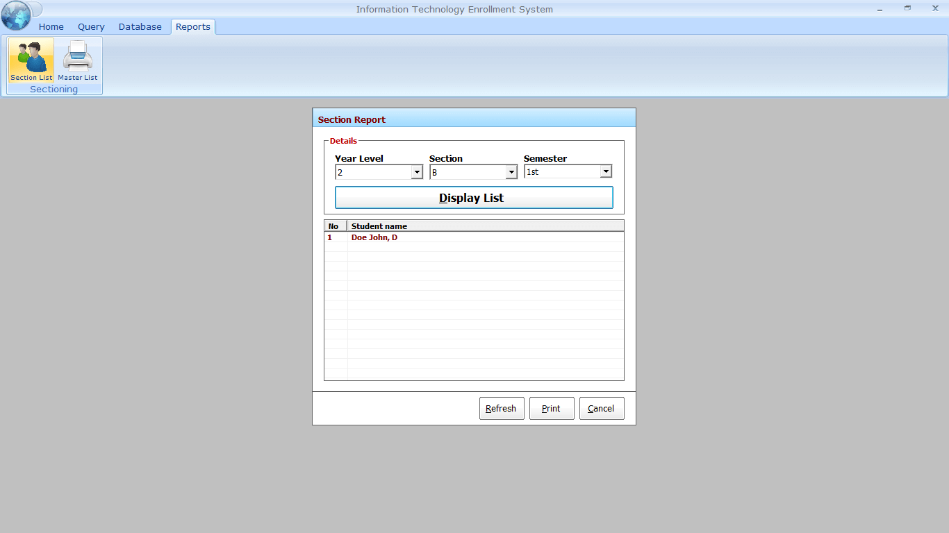 Enrolment with Faculty Loading Masterlist Report Form