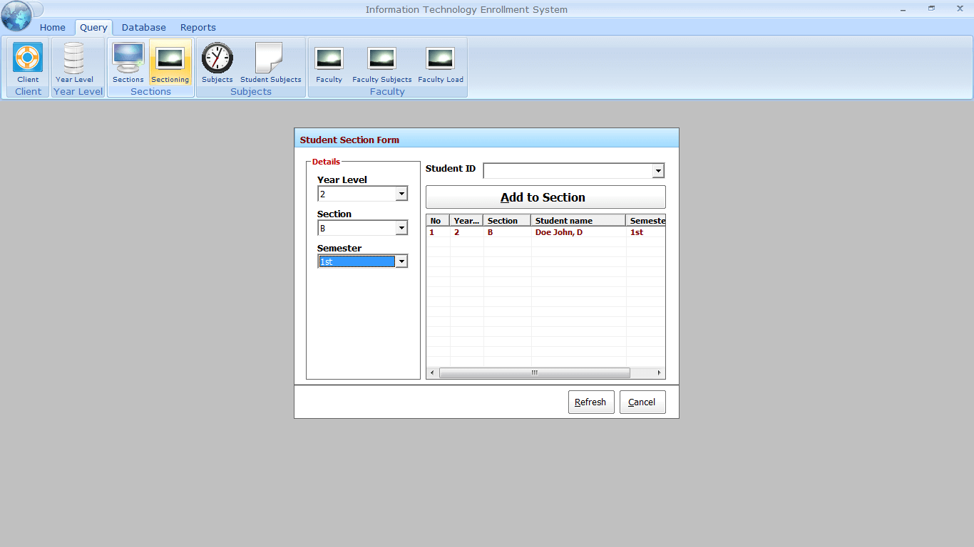 Enrolment with Faculty Loading Student Section Form