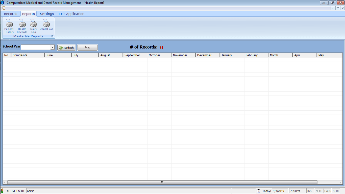 Medical and Dental Record System Health Records Form