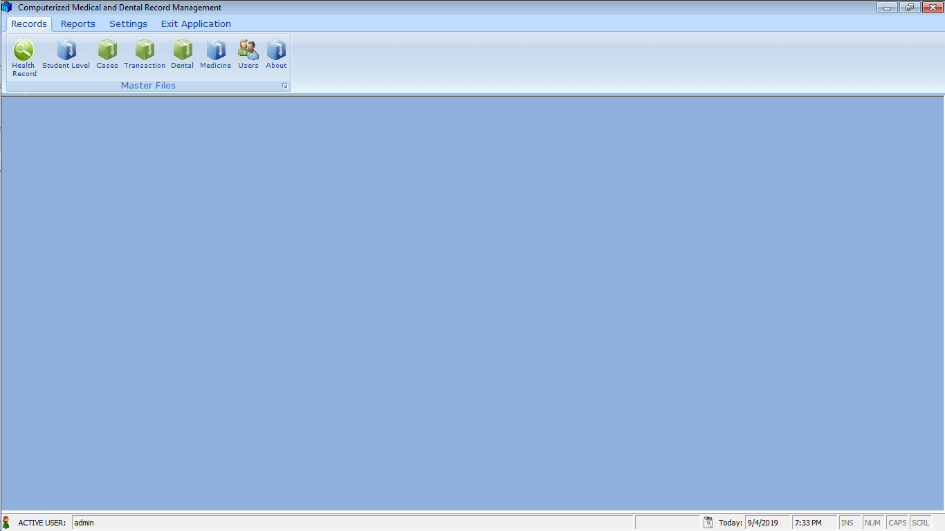 Medical and Dental Record System Main Form