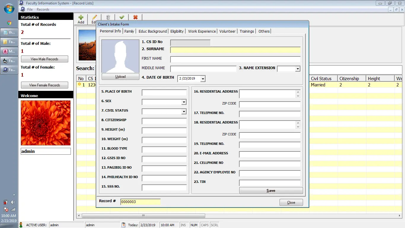 Personnel Profile Encoding Form