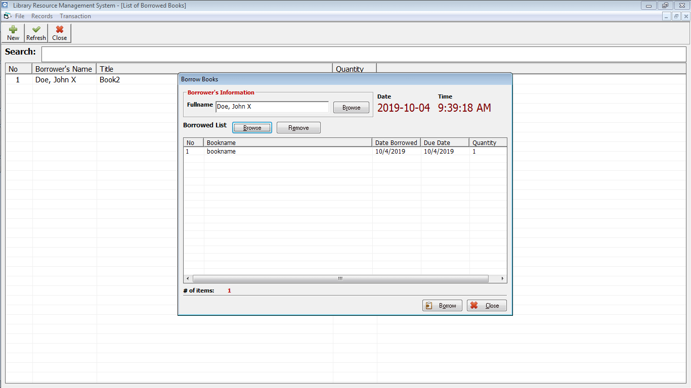 Library Resource Management System Borrowing Form