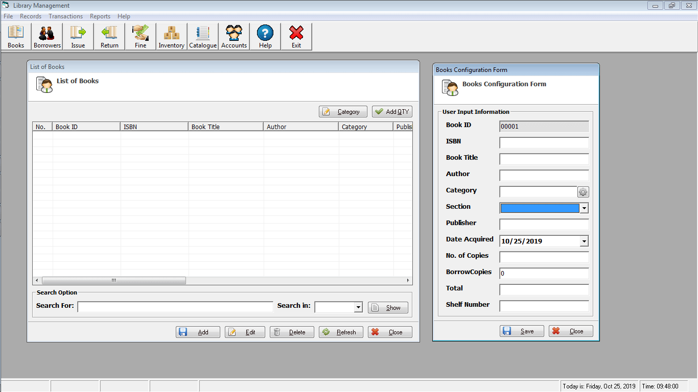 Library Time Monitoring System Book Encoding Form